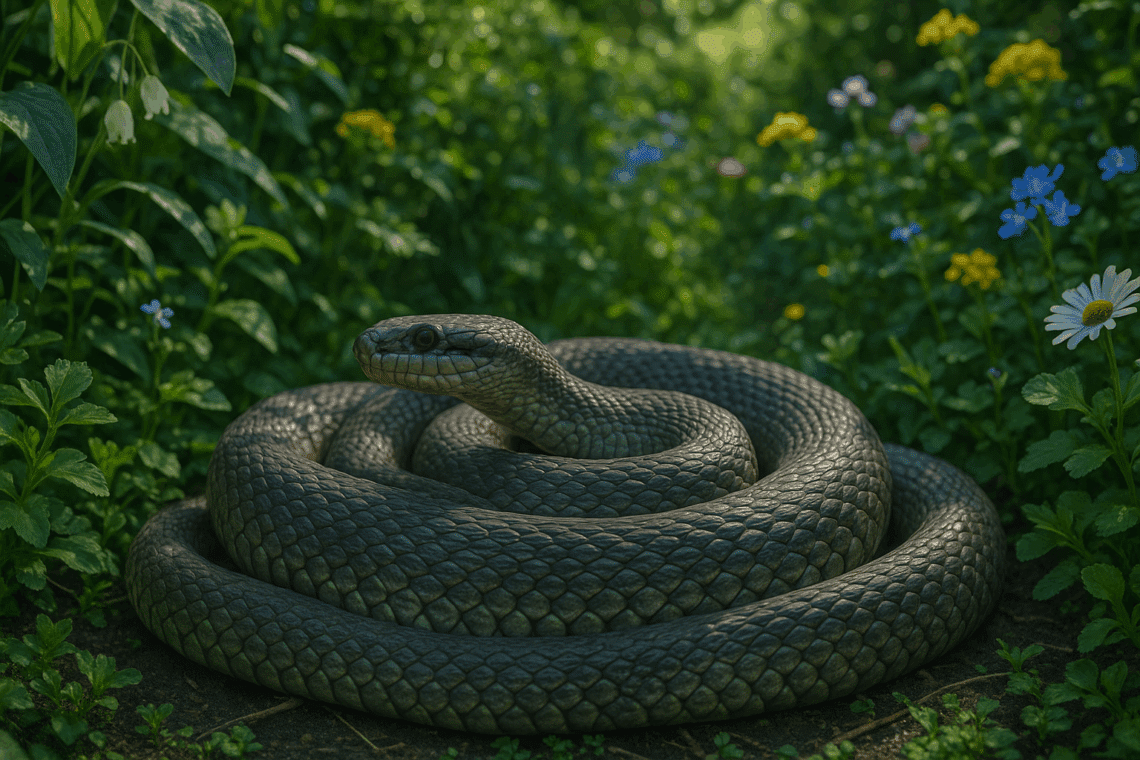 une couleuvre dans un jardin